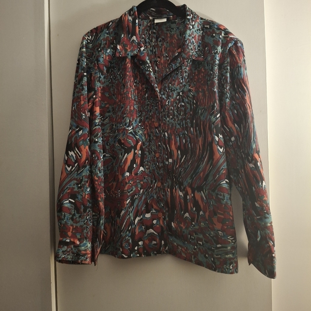Donnkenny Vintage Multicolor Floral Paisley Patterned Long Sleeve Women's Shirt